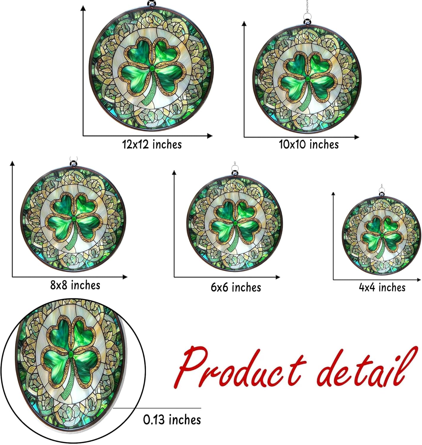 Shamrock Four Leaf Acrylic Suncatcher Stained Glass Effect Window Car Hanging Christmas Ornament Indoor Outdoor Decor Garden Sun Catcher Panel for St. Patrick Day for Women Mom Grandma