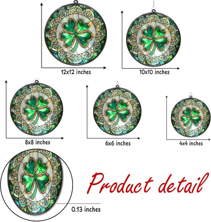 Shamrock Four Leaf Acrylic Suncatcher Stained Glass Effect Window Car Hanging Christmas Ornament Indoor Outdoor Decor Garden Sun Catcher Panel for St. Patrick Day for Women Mom Grandma