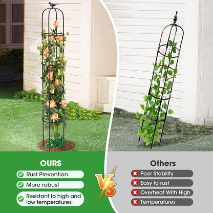 Tower Obelisk Garden Trellis for Climbing Plant，73.6inch Rustproof Metal Potted Plant Climbing Support for Indoor Outdoor Flowers Vegetable Fruits Vines Support (2Pcs)