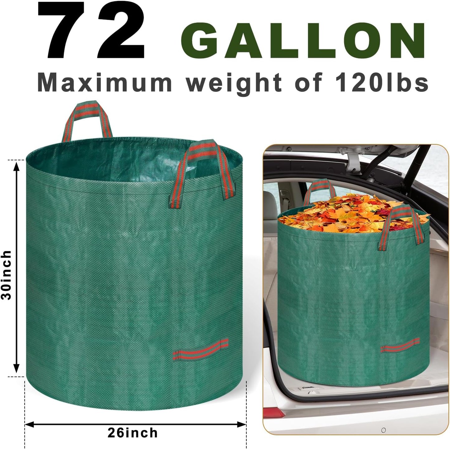 Remiawy Reusable Yard Waste Bags, 3 Packs 72 Gallons Lawn and Leaf Garden Bags with Reinforced Carry Handles Heavy Duty Garden Waste Bags Camping Yard Recycling Trash Bags for Debris Leaves Grass