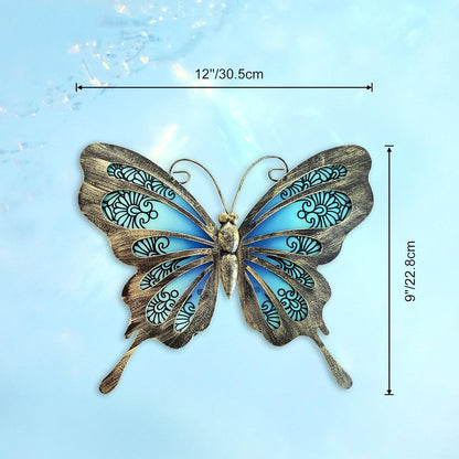 LIFFY Metal Butterfly Outdoor Decor 12" Hanging Glass Butterflies Wall Decor Garden Art Decorative Ornaments Outside Indoor Home Decor for Living Room Bedroom Patio Fence