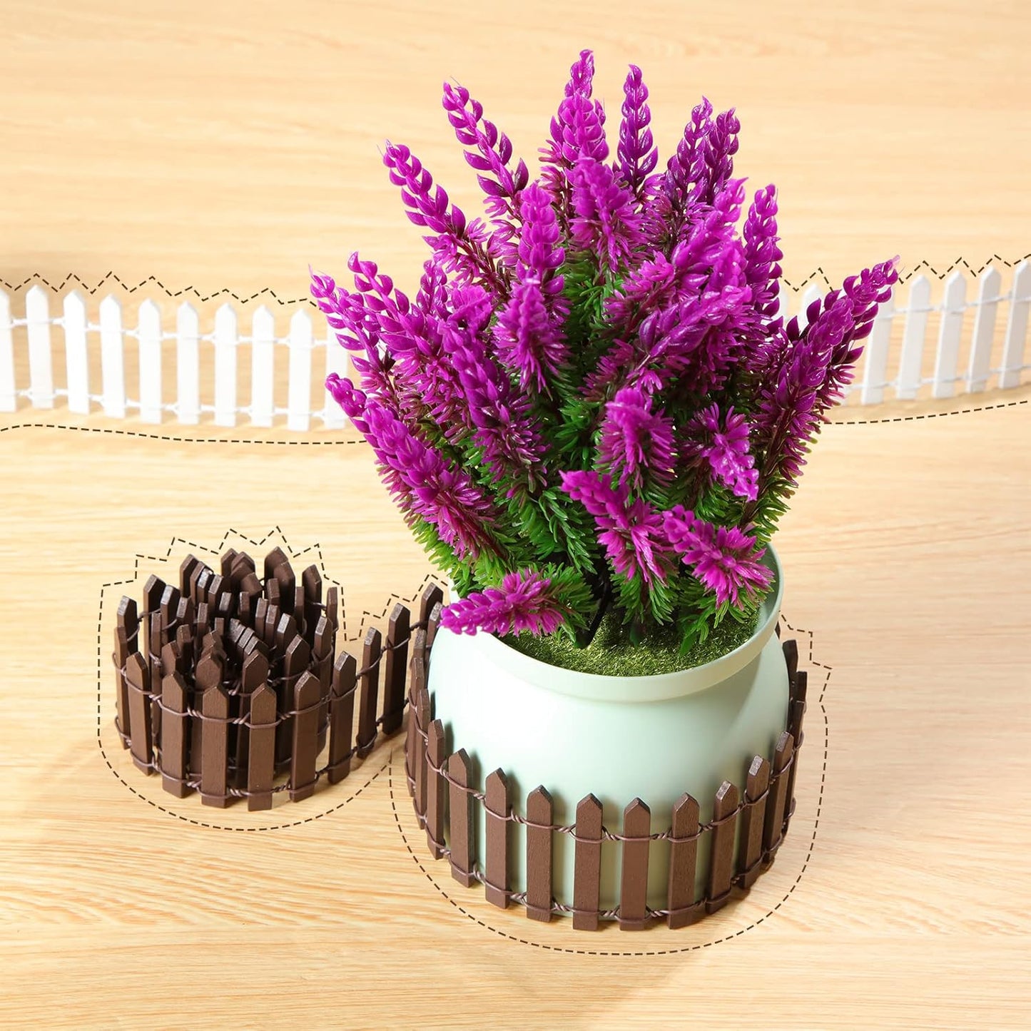 Kigley 6 Pcs 40 Inch Fairy Fence Wood Miniature Garden Picket Fence Decorations for DIY Plant Pot House Home Dollhouse Outdoor Diorama Project(White,Brown)