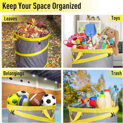 JARDINEER 30-Gallon Collapsible Trash Can for Camping Garbage, Pop Up Garden Bag Resuable, Lawn Set include Yard Waste Container, Leaf Scoops and Gloves