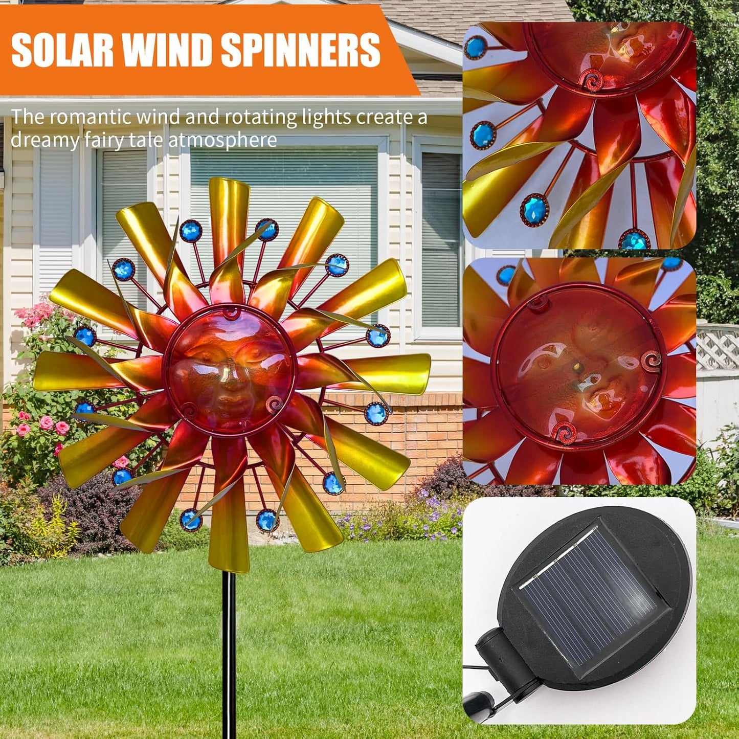 Solar 46" Sunflowers Wind Spinners for Yard and Garden, Metal Clearance Windmill Kinetic Outdoor Decor, Wind Sculpture Yard Art Decorations for Patio, Lawn
