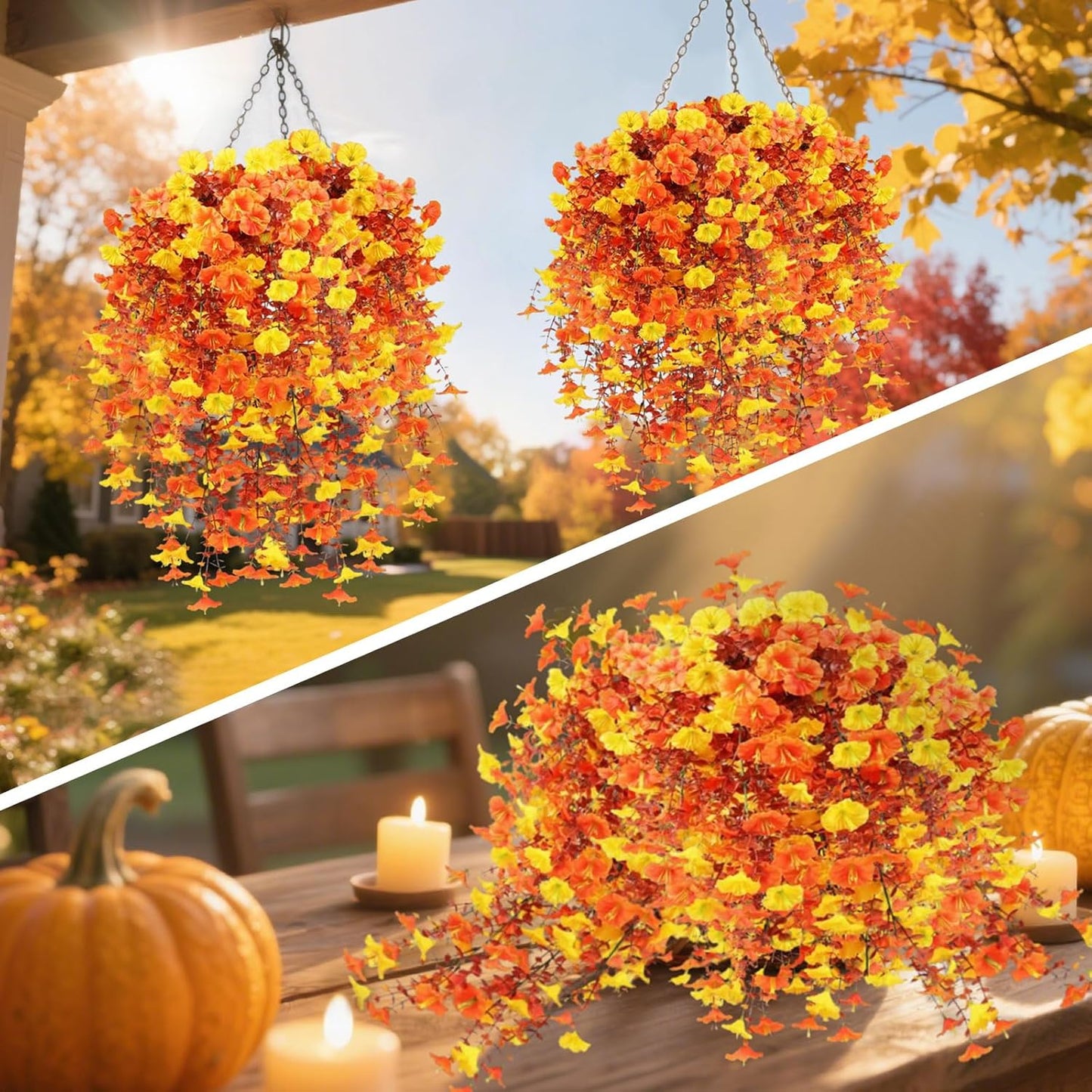 Artificial Hanging Flowers for Outdoors, 5Pcs UV Resistant Faux Petunias, Realistic Fake Silk Long Vines Morning Glory Eucalyptus for Outside Indoor Planter Porch Patio Home Decor