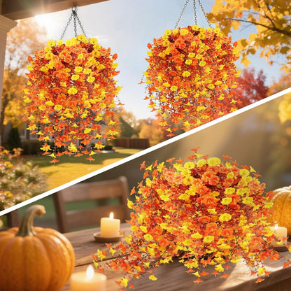 Artificial Hanging Flowers for Outdoors, 5Pcs UV Resistant Faux Petunias, Realistic Fake Silk Long Vines Morning Glory Eucalyptus for Outside Indoor Planter Porch Patio Home Decor