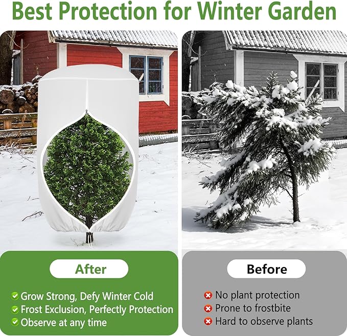 2 Pack Rounded Top Plant Covers Freeze Protection for Winter, Plant Covers for Winter, 75" X 90" Tree Frost Protection Blankets Outdoor With Zipper/Drawstring, for Shrub Bush Fruit Tree Potte(White)