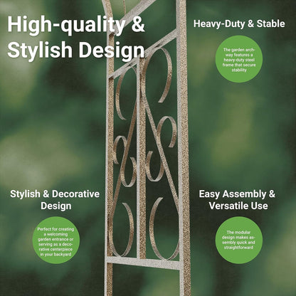 Metal Garden Arbor, 102.36” Tall Wrought Iron Archway for Climbing Plants & Flowers, British-Style Garden Trellis (Copper)