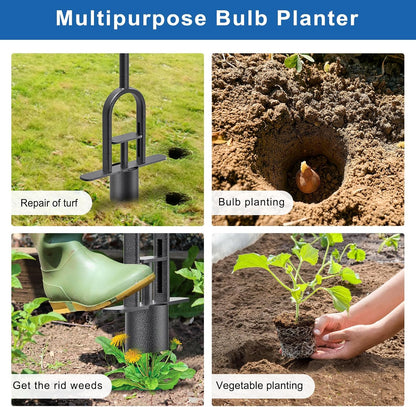 Garden Grass Plugger Tool with Long Handle Sod Turf Plugger Steel Bulb Planter with Soft Rubber Grip Plants Transplanter Tool for Digging Holes, Repair of Turf, Transplant Seedling