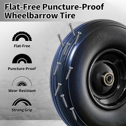 13 Inch Solid Tire Wheel - Replacement 4.00-6" Flat Free Heavy Duty Wheel with 5/8", 3/4" Bearings, 1.75" Center Hub - Fits Garden Cart, Wheelbarrow, Dolly, Hand Truck, Trailer, Utility Wagon, 2 Pcs