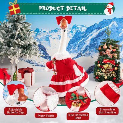 Christmas Mrs. Claus Porch Goose Outfit Dresses Clothes for 23" High Cement or Plastic Porch Goose Costume for Outdoor Patio Garden Statue Xmas Santa Holiday Decor
