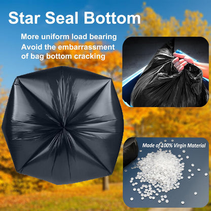 55-60 Gallon Trash Bags Heavy Duty 60 Count Bulk with 4 Innovative Flap Ties | Compatible with Rubbermaid Brute & Winco & Behrens 55-60 Gallon Round Trash Can | Tear & Leak Resistant Black