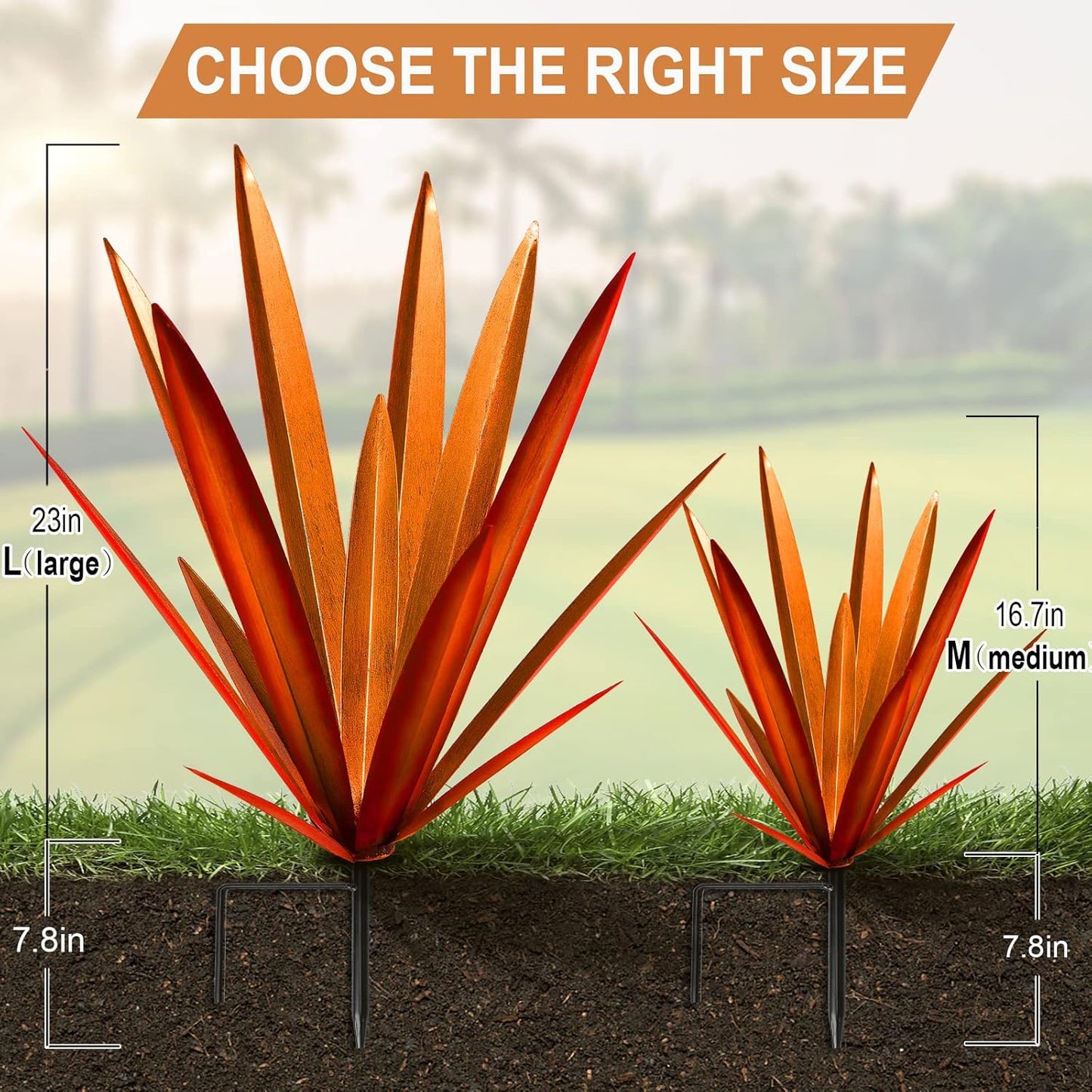 Homight Large Agave Sculpture Rustic Metal Agave Plant Outdoor Interior Decoration Outdoor Lawn Decoration Yard Wooden Posts Matching Garden Suitable for Patio