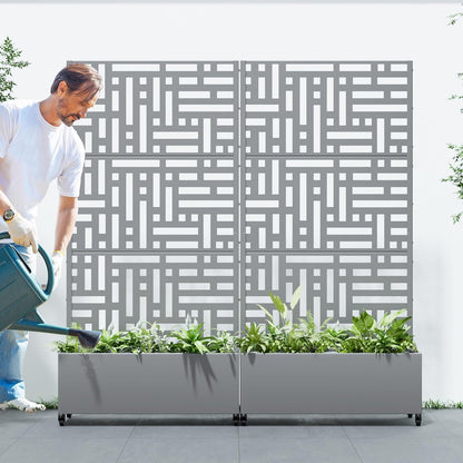 Casaphoria 72"x35" Metal Raised Garden Bed with Trellis(2 Pack), Outdoor Planter Box with Wheels & Drainage Holes for Climbing Plants, Flowers, Elevated Garden Kit with Privacy Screen, Grey-Helen
