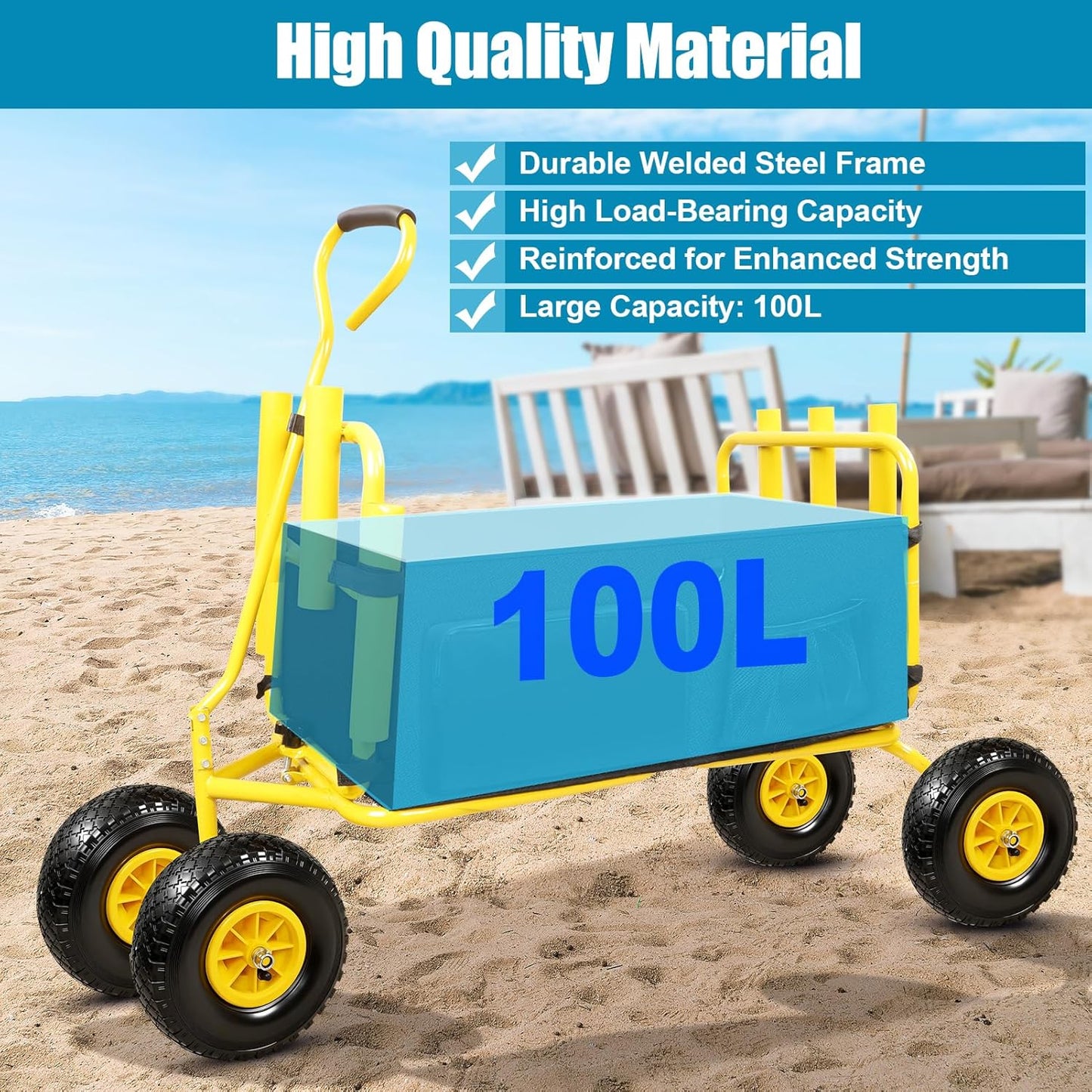 Fishing Cart,Beach Wagon Trolley Cart with 11'' All-Terrain Wheels for Sand,Heavy Duty Garden Cart with Rod Holders,Umbrella Holder and Durable Collapsible Wagon