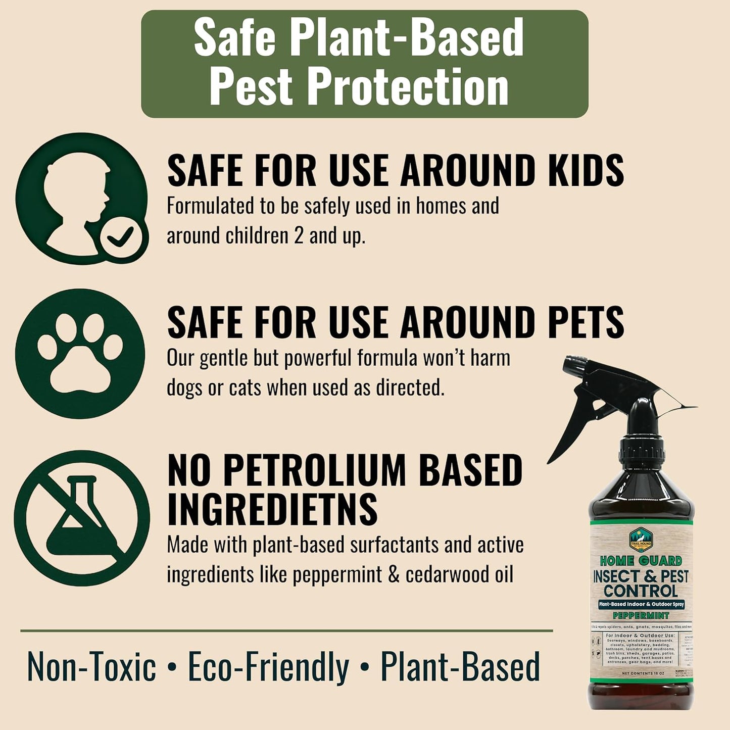 Home Guard - Peppermint Insect & Pest Control Spray - Natural Peppermint Oil Spray For Bugs - Plant-Based Indoor & Outdoor Spider Spray - Safe Around Kids & Pets - Ant Killer - Cockroach Killer - 16oz