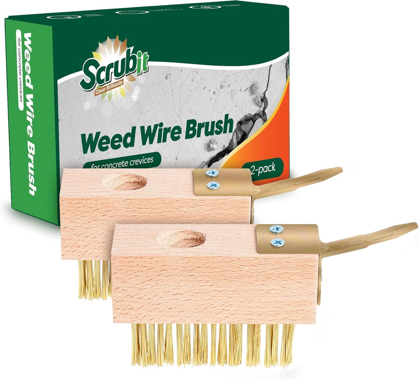 SCRUBIT Moss & Weed Remover Wired Grout Cleaner Brush, Great for Cleaning Decks, Pavers, Patios & Walkways Weed Scraper & Wire Brush Set, Combo w/2 Brush Heads & Scraping Hook - Grout Remover Tool