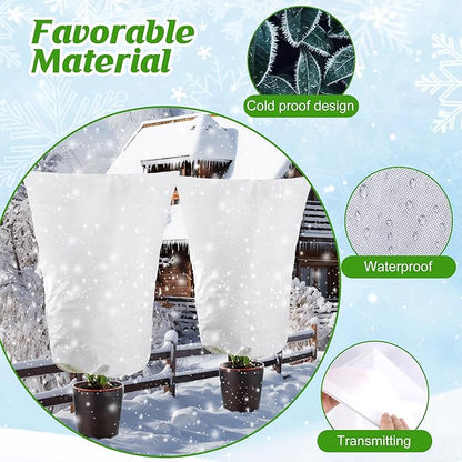 Alpurple 2 Packs Large Size Winter Drawstring Plant Covers- 39 x 63 Inch Warm Plant Protection Cover Bags, Frost Cloth Blanket Protecting Fruit Tree Potted Plants from Freezing Animals Eating