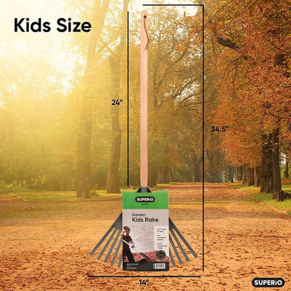 Pack of 3 Kids Rake with Hardwood Handle, Durable Plastic Head to Sweep Leaves in Lawn and Tidying Up The Garden, 34" (Orange)