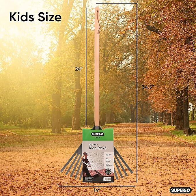Superio Kids Garden Rakes, 2 Pack, Rakes with Wooden Handle, Plastic Head, 34" (Orange)
