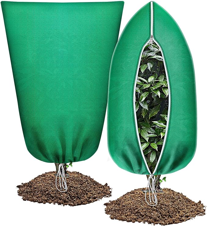 Abimars Thicker Plant Covers Freeze Protection Jacket 2.36 oz/yd², 3.2'x5' Reusable Winter Plant Covers with Drawstring & Zipper, 2 Pack Light, Porous Fabric for Plant Breathing