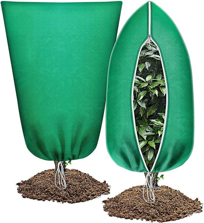 Abimars Thicker Plant Covers Freeze Protection Jacket 2.36 oz/yd², 3.2'x5' Reusable Winter Plant Covers with Drawstring & Zipper, 2 Pack Light, Porous Fabric for Plant Breathing