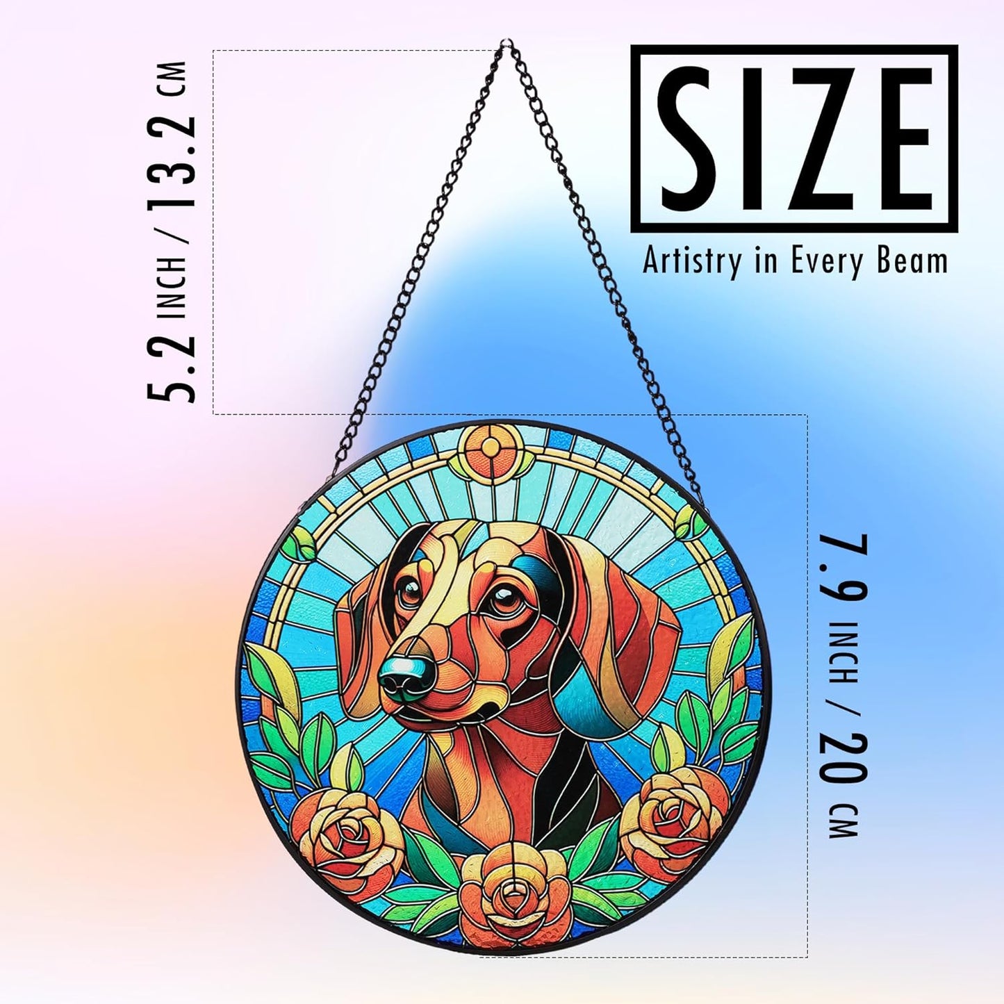 Stained Glass Dog Memorial Suncatcher,Dachshund Window Hanging,Sympathy Gifts for Pet Loss,7.9 inch/20 cm Home and Garden Decor for Dog Lovers (Dachshund)