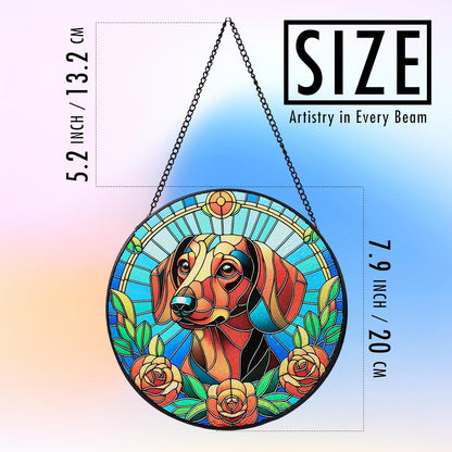 Stained Glass Dog Memorial Suncatcher,Dachshund Window Hanging,Sympathy Gifts for Pet Loss,7.9 inch/20 cm Home and Garden Decor for Dog Lovers (Dachshund)