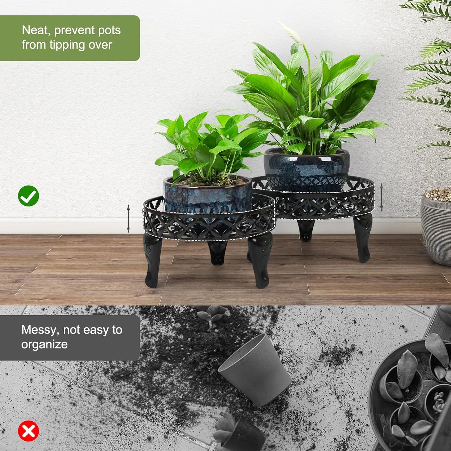 Metal Plant Stand Indoor Outdoor,2 Pack Heavy Duty Iron Plant Stands for Indoor/Outdoor,Low Round Metal Flower Pot Holder Rustproof Plant Holder for Garden,Patio,Home Decor