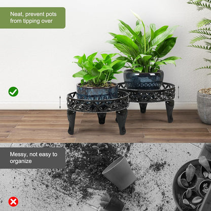 Metal Plant Stand Indoor Outdoor,2 Pack Heavy Duty Iron Plant Stands for Indoor/Outdoor,Low Round Metal Flower Pot Holder Rustproof Plant Holder for Garden,Patio,Home Decor