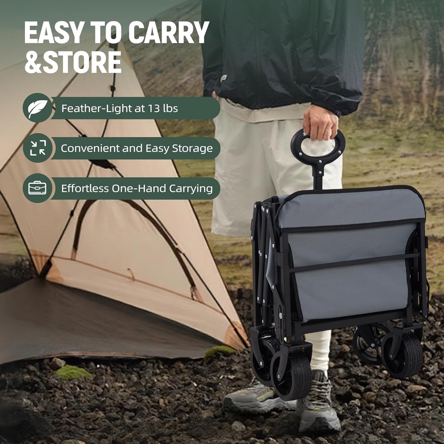 40'' Extra Long Collapsible Wagons Carts Foldable, 360LBS Foldable Wagon Cart with Wheels, Heavy Duty Portable Utility Wagon for Grocery, Shopping, Sports Garden & Camping - Gray