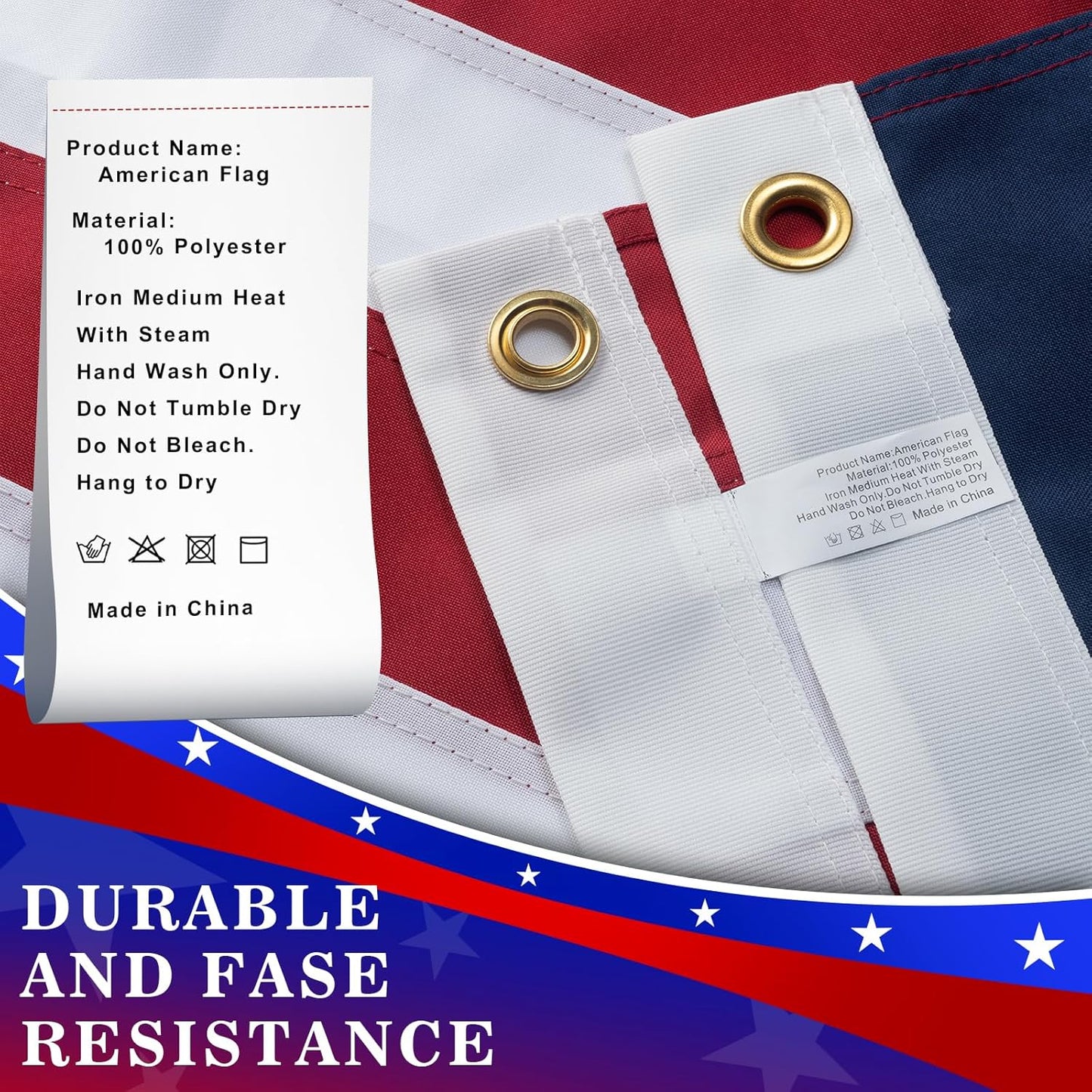 High Wind American Flag for Outdoor 5x8 Ft - Heavy Duty Allegiance US Flag with Embroidered Stars, Sewn Stripes & Brass Grommets All Weather Fade Resistant for Outside Use