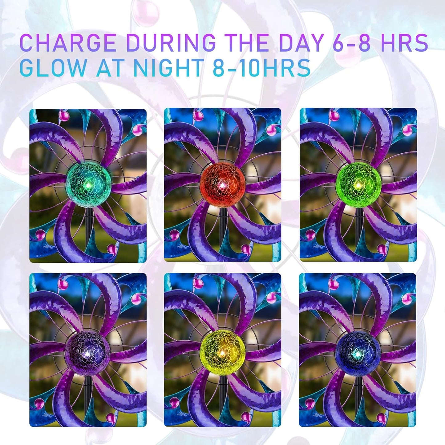 WONDER GARDEN Wind Spinners for Yard and Garden-Solar Wind Spinners - 61 Inch Blue Wind Sculptures & Spinners with LED Changing Light Glass Ball for Garden Patio Outdoor Decor