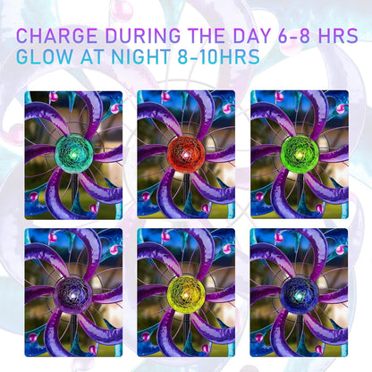 WONDER GARDEN Wind Spinners for Yard and Garden-Solar Wind Spinners - 61 Inch Blue Wind Sculptures & Spinners with LED Changing Light Glass Ball for Garden Patio Outdoor Decor