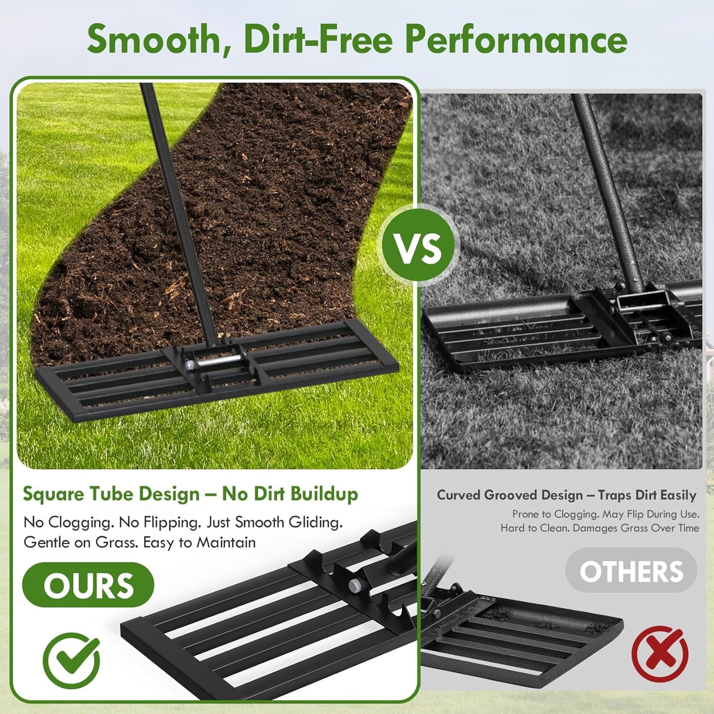 Seeutek Lawn Leveling Rake, 35” x 10” Lawn Leveler with 6.5FT Durable Handle Rakes for Lawns, 0-180° Adjustable Ground Leveler Tool for Yard, Level Soil Sand Dirt Surfaces