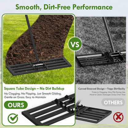 Seeutek Lawn Leveling Rake, 35” x 10” Lawn Leveler with 6.5FT Durable Handle Rakes for Lawns, 0-180° Adjustable Ground Leveler Tool for Yard, Level Soil Sand Dirt Surfaces