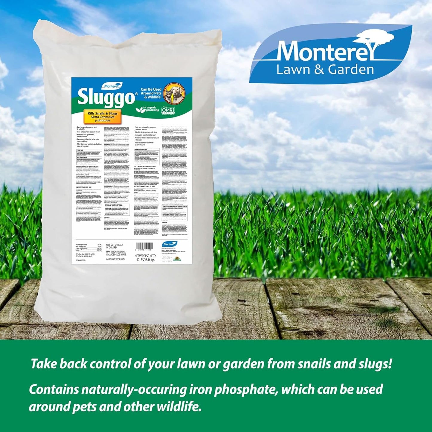 Monterey Sluggo - Organic Gardening Slug Bait & Killer, Wildlife and Pet Friendly, 40 Pounds