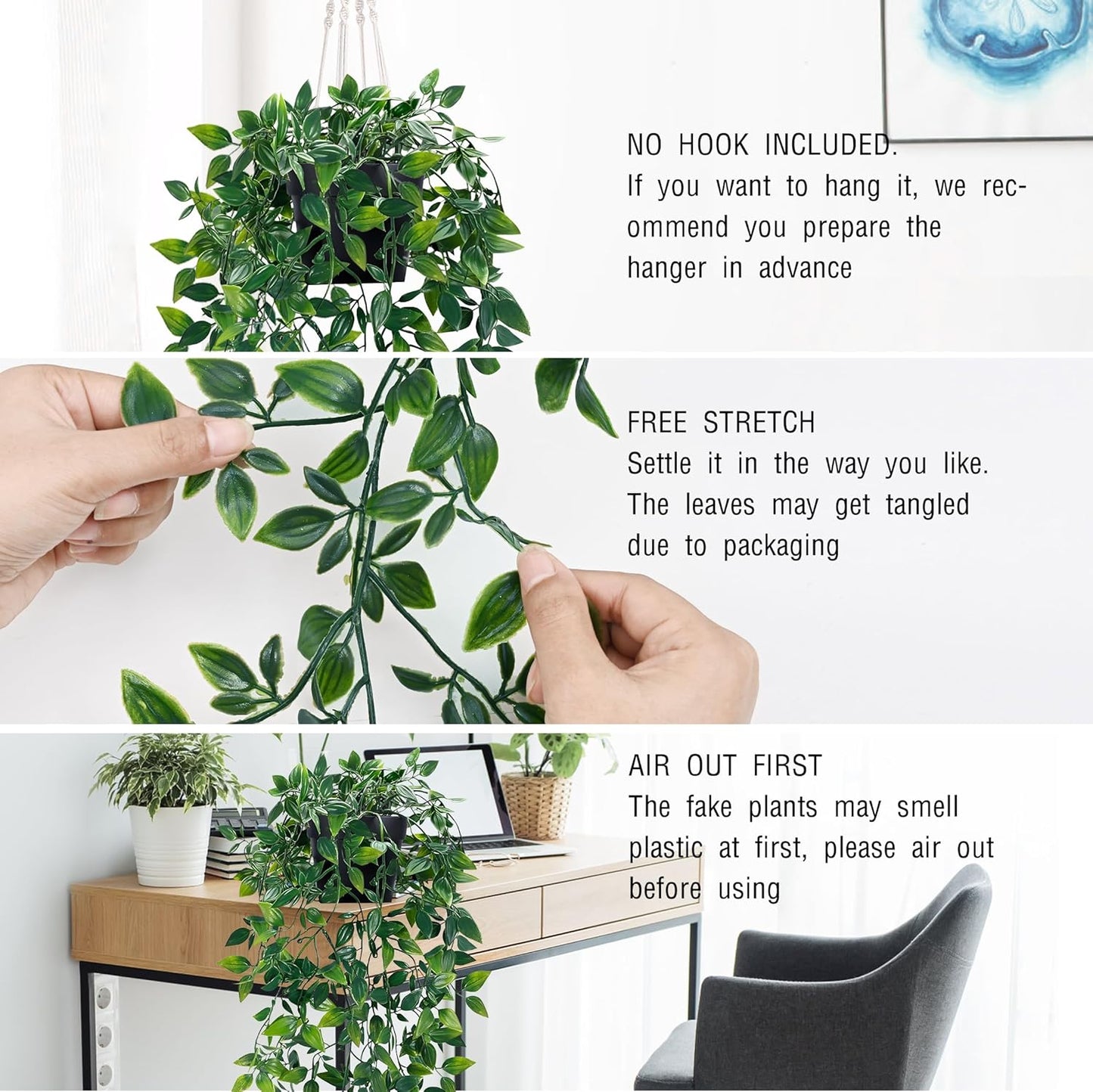 Waipfaru 2Pcs Fake Hanging Plants with Pot Deep Green Eucalyptus Leaves UV Resistant Fake Vines Ivy Artificial Plants Outdoor Faux Plants Indoor Bedroom Living Room Boho Wall Porch Shelf Decor