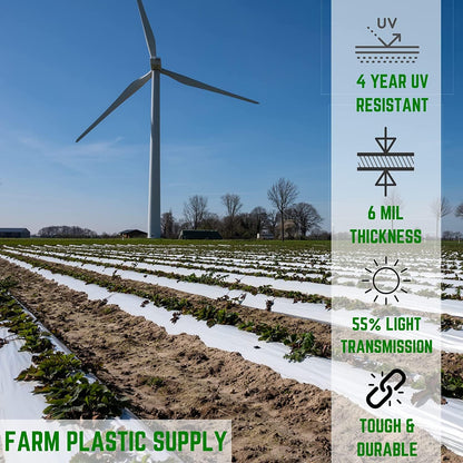 Farm Plastic Supply - White Greenhouse Plastic Sheeting - 6 mil - (32' x 100') - 4 Year UV Resistant Poly Greenhouse Film, 55% Light Transmission Hoop House Cover for Gardening, Agriculture