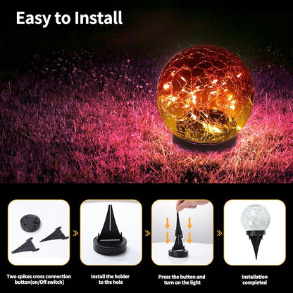Solar Globe Lights Outdoor Waterproof-Solar Balls for Garden-Cracked Glass Ball Lights Outdoor-Solar Orbs for Outside-Decorations for Patio and Yard Lawn Backyard Decor