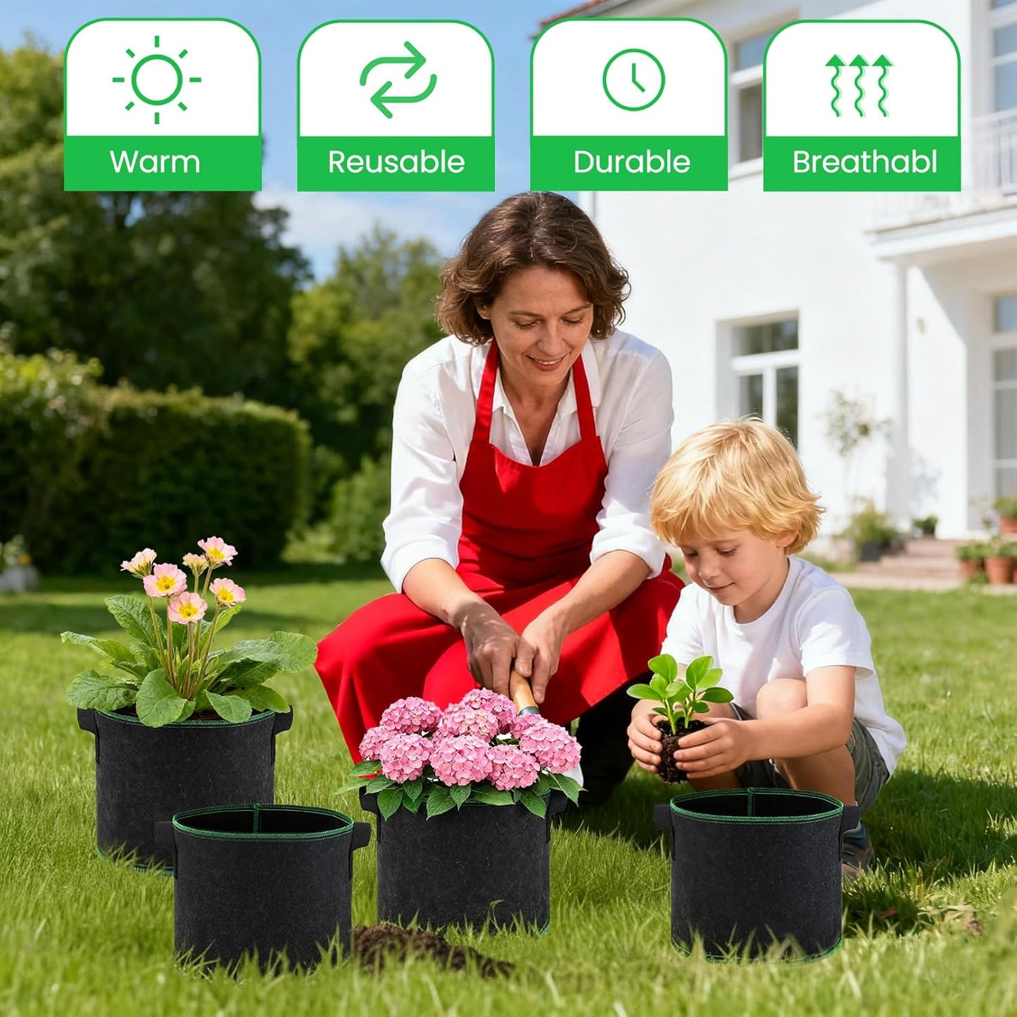 5 Gallon Grow Bags, 10 Pack Heavy Duty Aeration Fabric Pots,Thickened Nonwoven Fabric Pots with Handles,Reusable Plant Bags for Vegetable, Fruits, Flowers, Plants