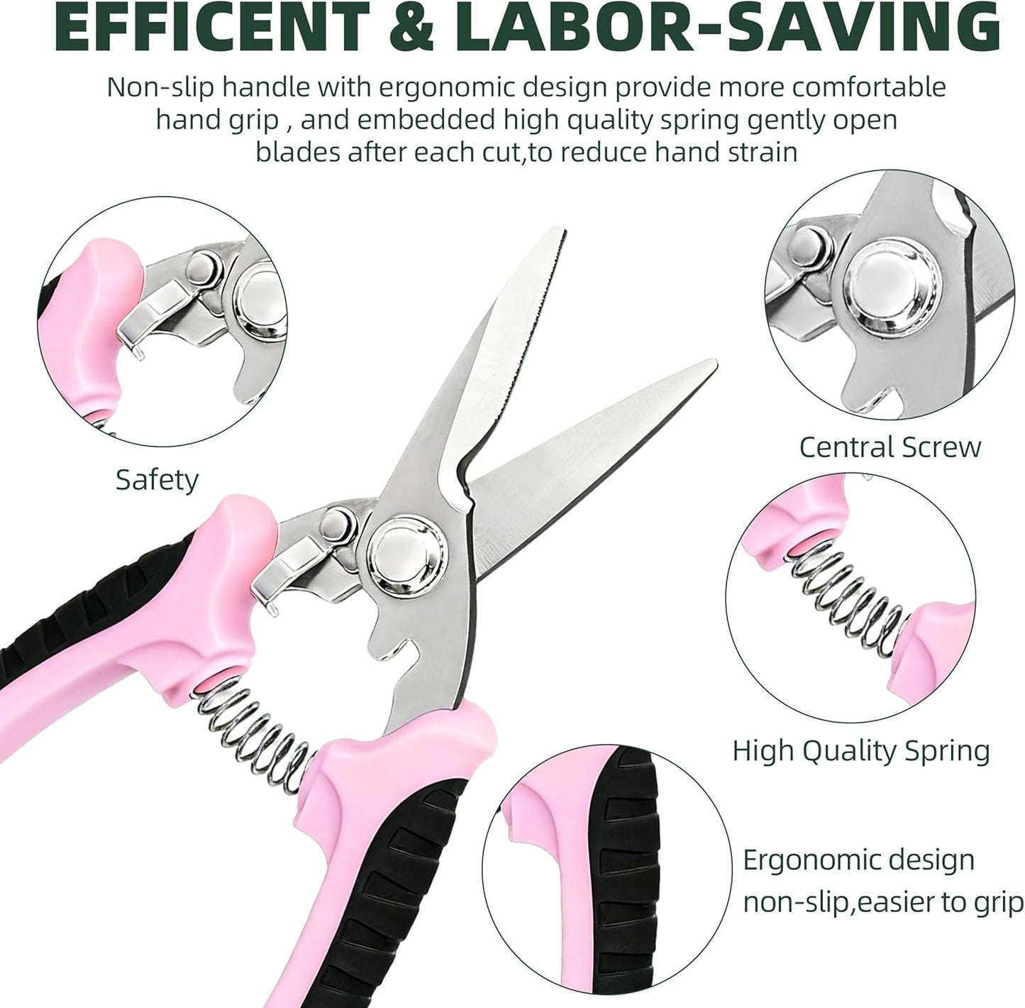 3 Pack Garden Pruning Shears, Stainless Steel Shears, Gardening Shears, Scissors, Garden Clippers, Pruning Snips, Pruning Shears for Gardening Tools (Pink)