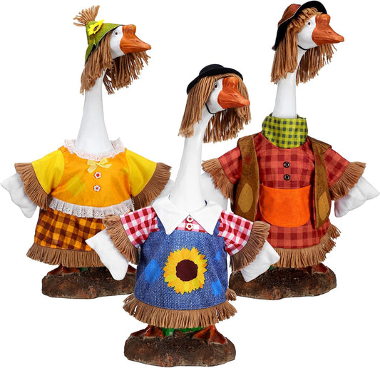 3 Set Fall Goose Outfit 23 Inch Fall Pilgrim Cement Goose Outfit Thanksgiving Scarecrow Porch Decor Clothes Costume for Autumn Garden Yard Statue Decor