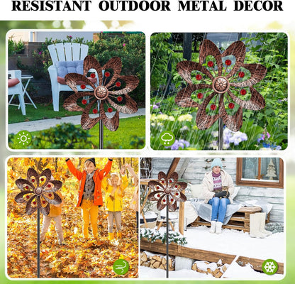 Metal Wind Spinners Outdoor, 360° Wind Sculpture Spinner with Metal Stake, Waterproof Spinners Green Kinetic Wind Spinner for Yard Lawn Decor (A- Vintage Copper 1PC)