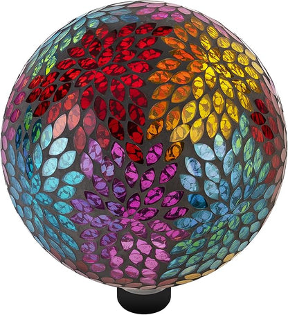 Alpine Corporation HMD172 10" Diameter Indoor Outdoor Glass Gazing Globe Yard Decoration, Mosaic Multicolor Leaf
