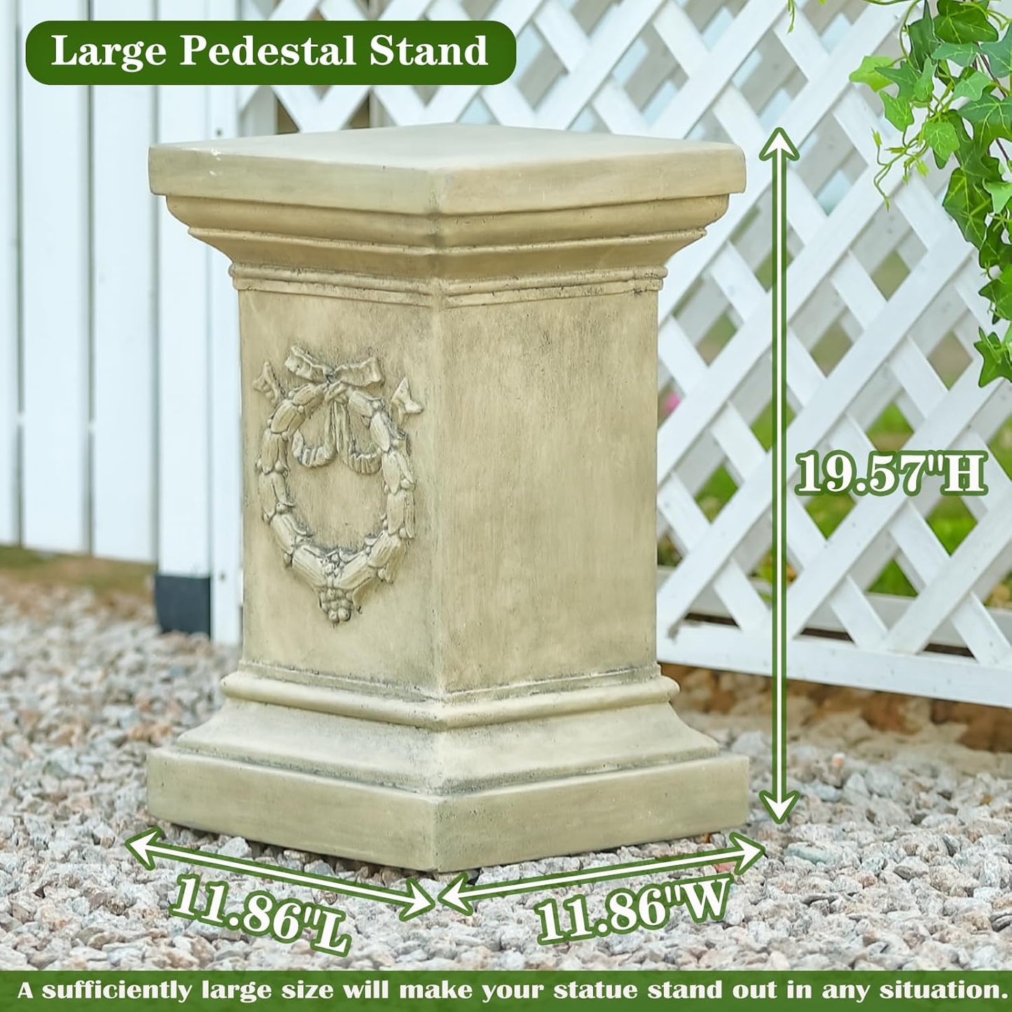 19.57" Tall Garden Pedestal Stand for Statues, Heavy Duty Magnesium Oxide Plant Stand, Weatherproof Outdoor Pedestal for Sculptures, Flower Pots, Decor – Sturdiness Plinth Base Statue Riser
