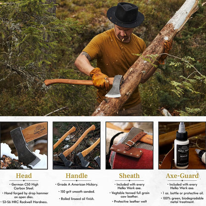 1844 Helko Werk Germany Traditional Black Forest Woodworker Axe - Made in Germany Hand Forged Bushcraft Axe and Forest Axe for Cutting Head 2.25 lbs, Handle 24 in. (Black Forest Wood Worker) #13562