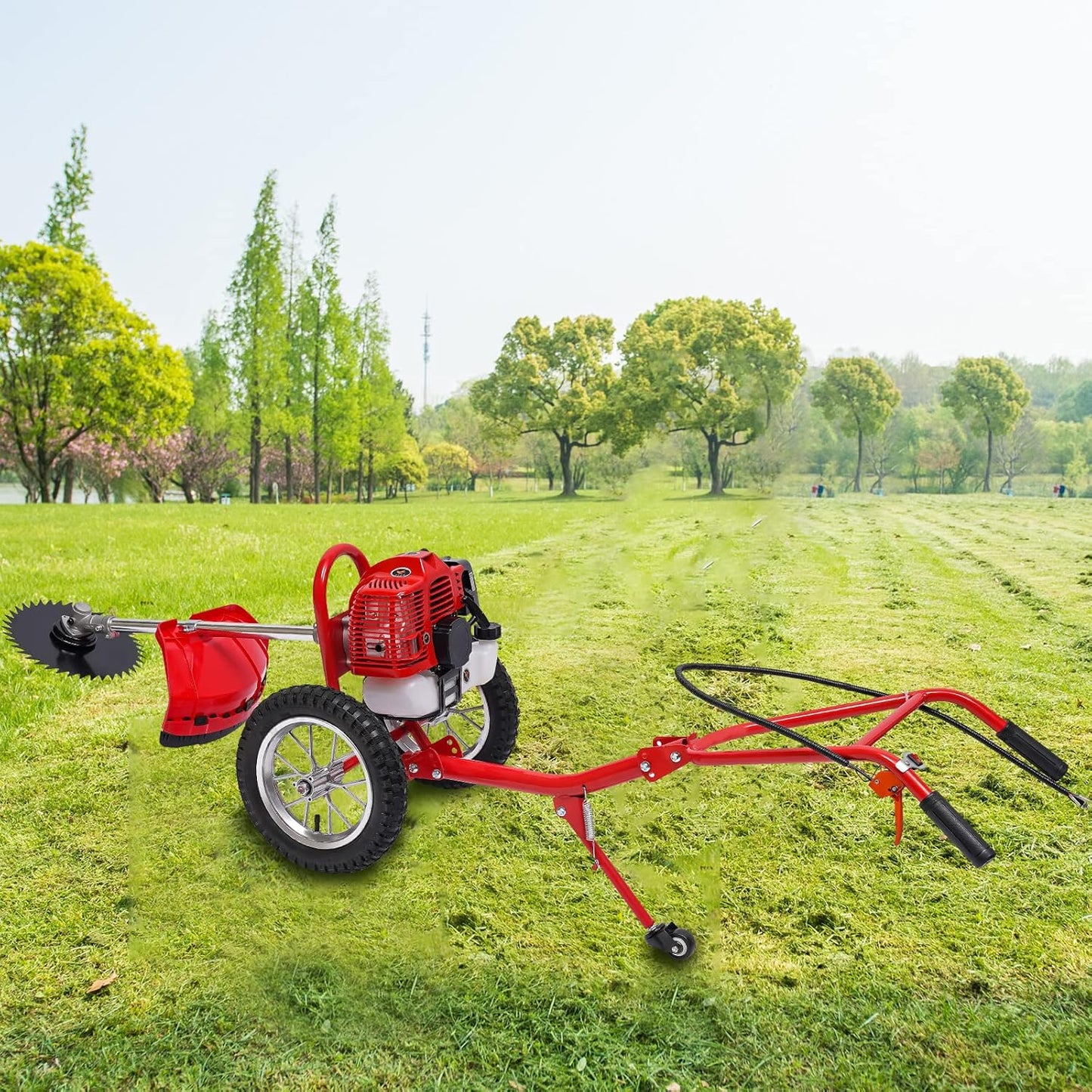 2 Stroke Lawn Mower, 49cc, Gasoline Weed Eater, 6500-7000r/Min High Speed, Hand Push Weed Wacker, Brush Cutter Push Mower Weeding Machine, for Home Yards, Gardens and Small Farms