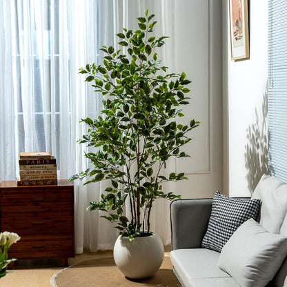 Artificial Ficus Tree Indoor 6ft, Large Potted Faux Tree with Realistic Silk Leaves & Trunk for Home Office, Living Room Corner Decor
