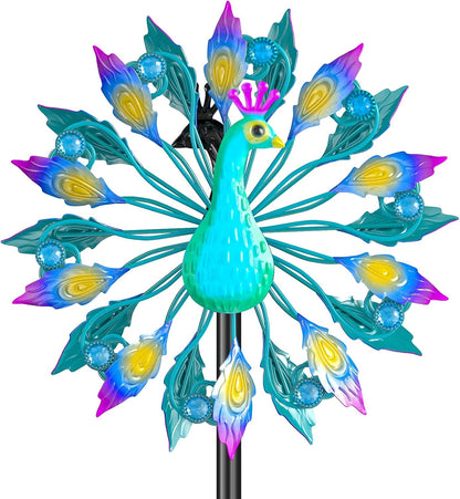 Metal Outdoor Wind Spinner, 2-Way Wind Sculpture Spinner with Metal Stake, Waterproof 360 Degrees Kinetic Windmill Art Decoration for Patio Garden Lawn (Peacock B)